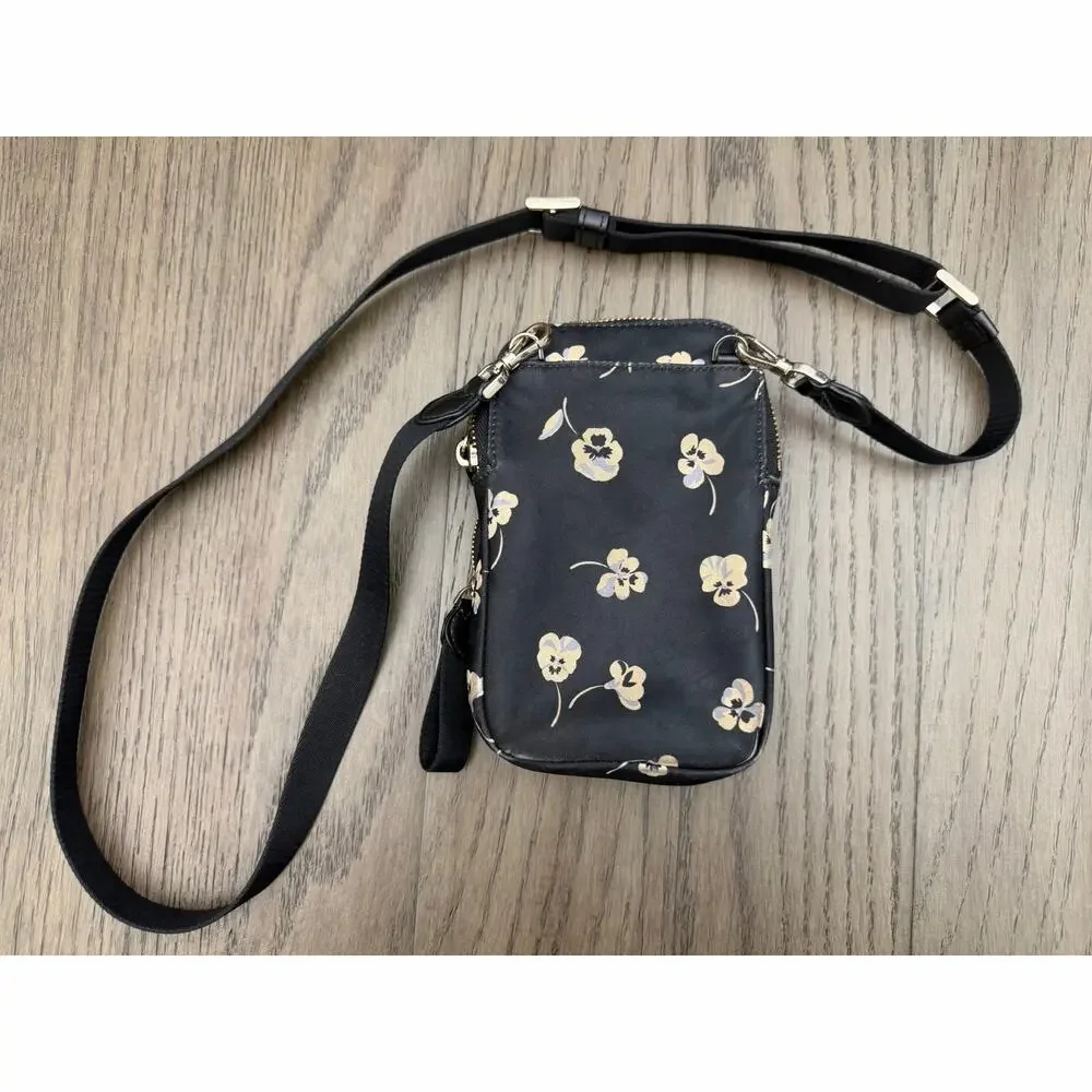 Kate Spade Nylon Floral Crossbody Phone Bag Black - Picture 2 of 12